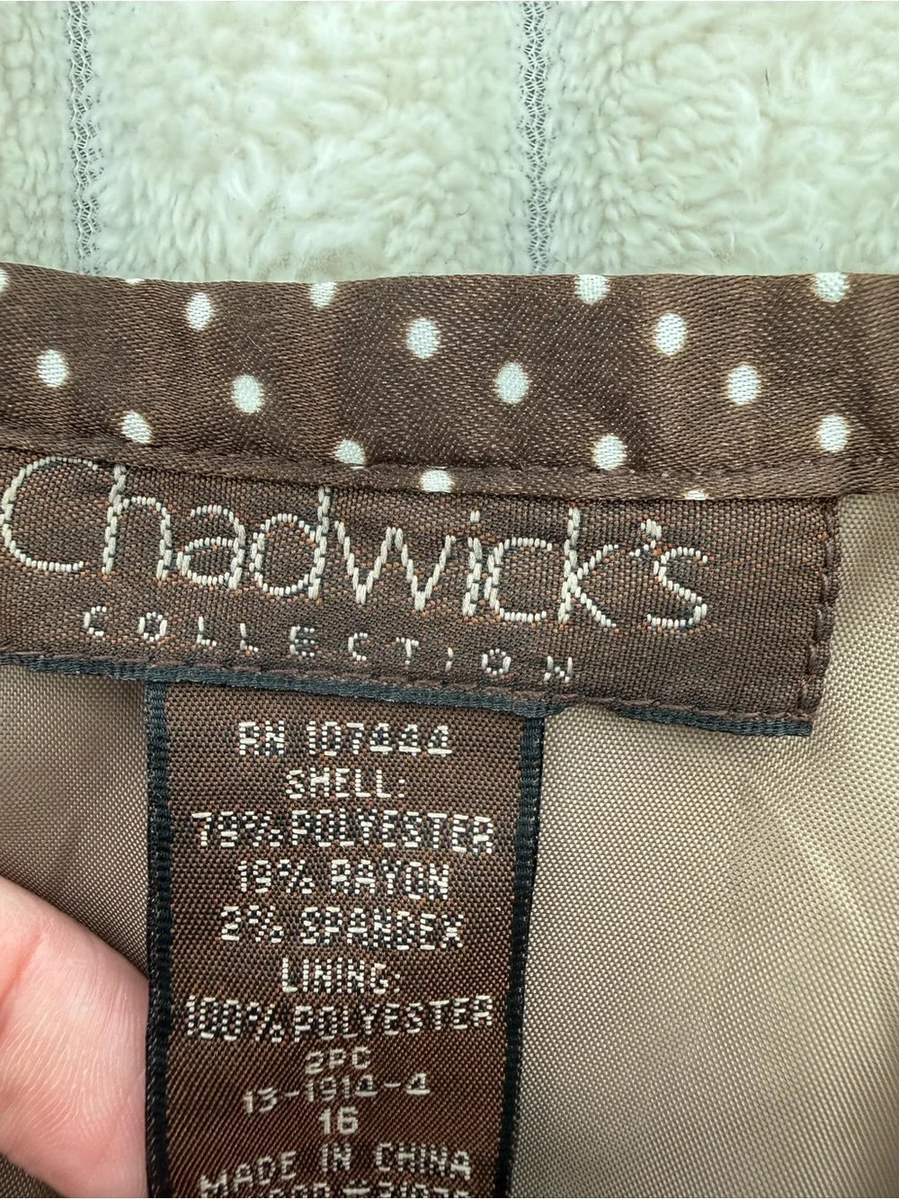 Vintage Chadwick’s Women’s Taupe Pleated Polka Dot Accent Skirt 16